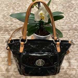 Coach Leah F14729 Black Patent Leather Crossbody Bag